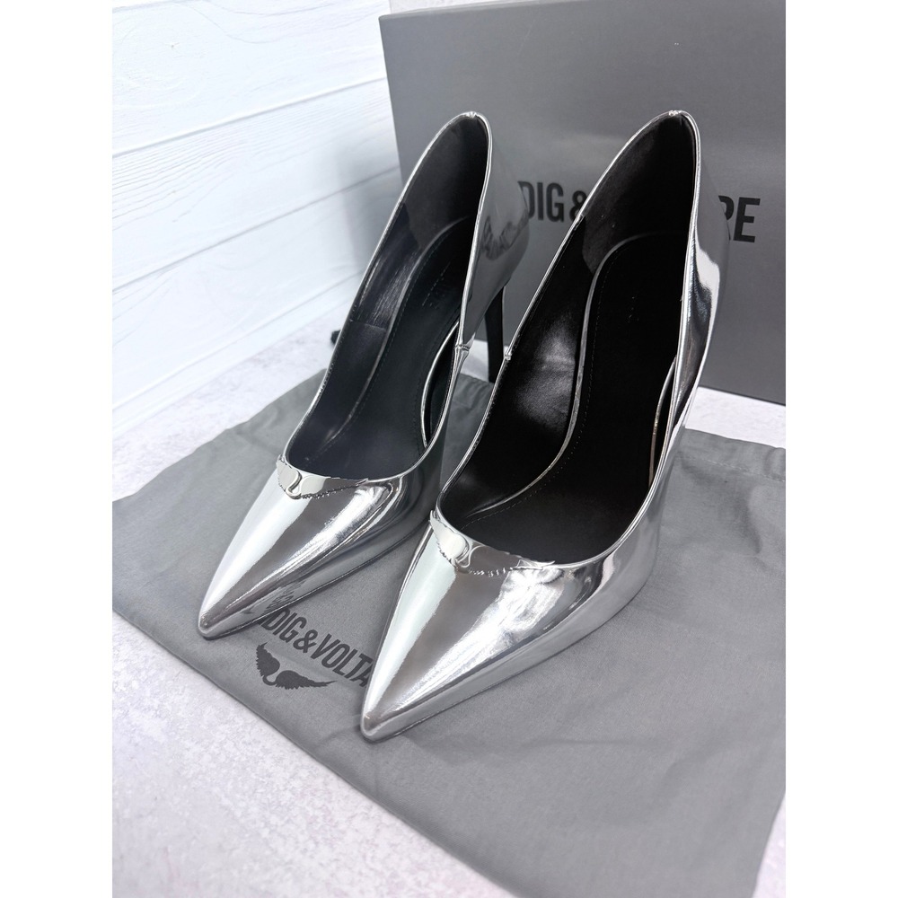 Zadig Voltaire Pumps Mirror Leather Pointed Toe Stiletto Shoes FR 41/US 10